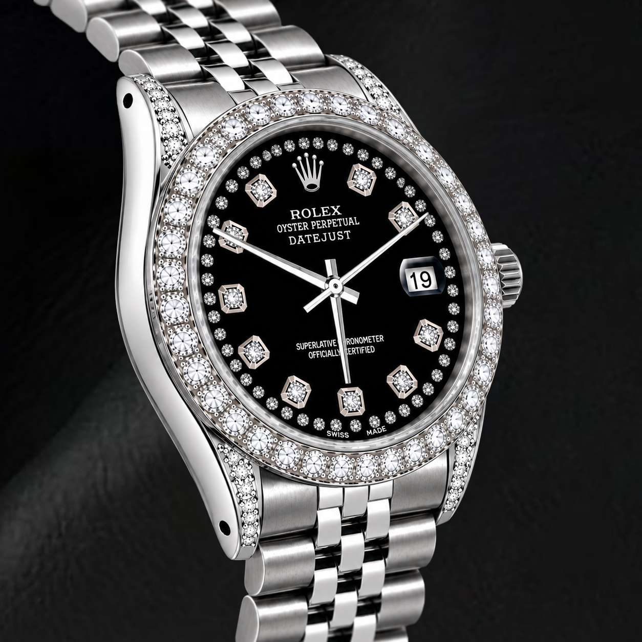 Rolex Datejust 16200 36mm Black String Diamond Dial Stainless Steel Watch