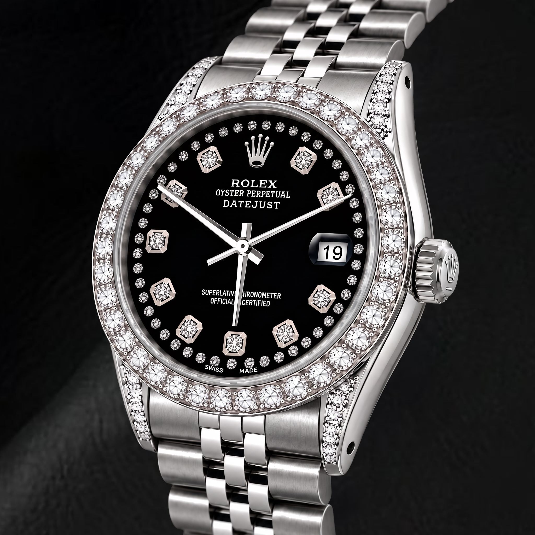Rolex Datejust 16200 36mm Black String Diamond Dial Stainless Steel Watch