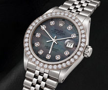 Rolex Datejust 16200 36mm Black Mother of Pearl Diamond Dial Stainless Steel Watch