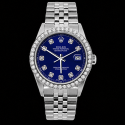 Rolex Datejust 16200 36mm Blue Diamond Dial Stainless Steel Watch Jubilee