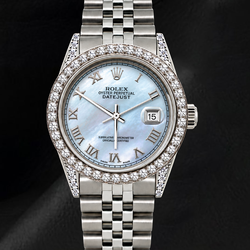 Rolex Datejust 16200 36mm Blue Mother of Pearl Roman Dial Stainless Steel Watch