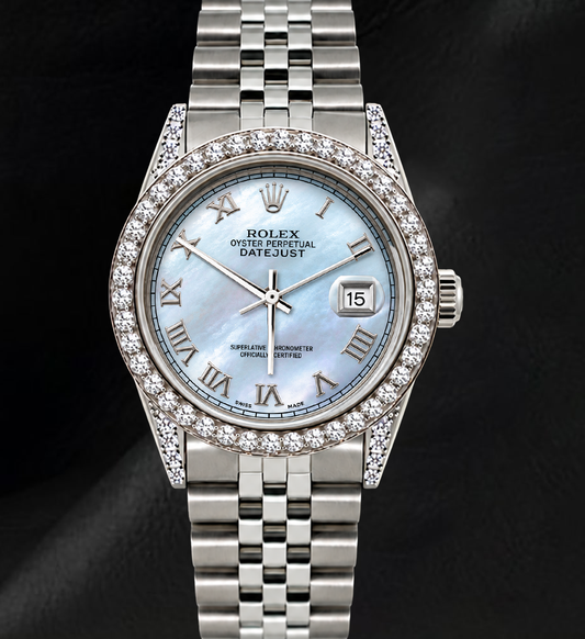Rolex Datejust 16200 36mm Blue Mother of Pearl Roman Dial Stainless Steel Watch