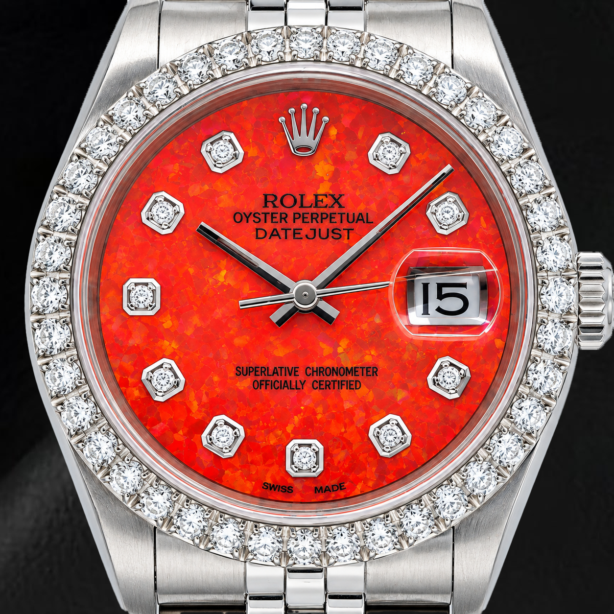 Rolex Datejust 16200 36mm Red Diamond Dial Stainless Steel Watch