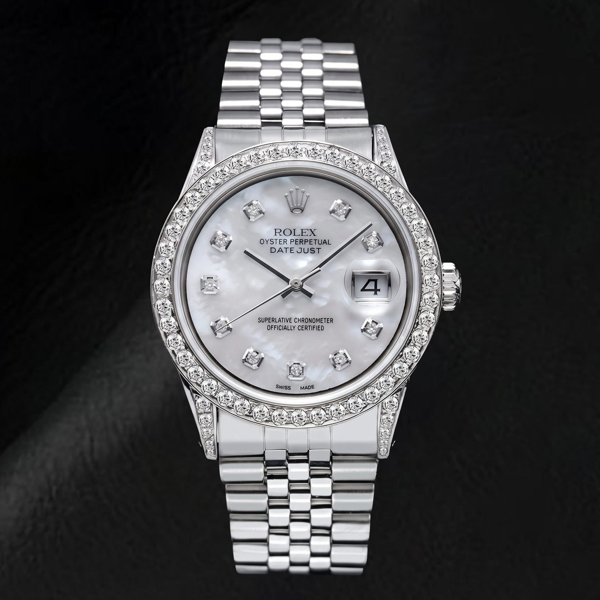 Rolex Datejust 16200 36mm White Mother of Pearl Diamond Dial Stainless Steel Watch