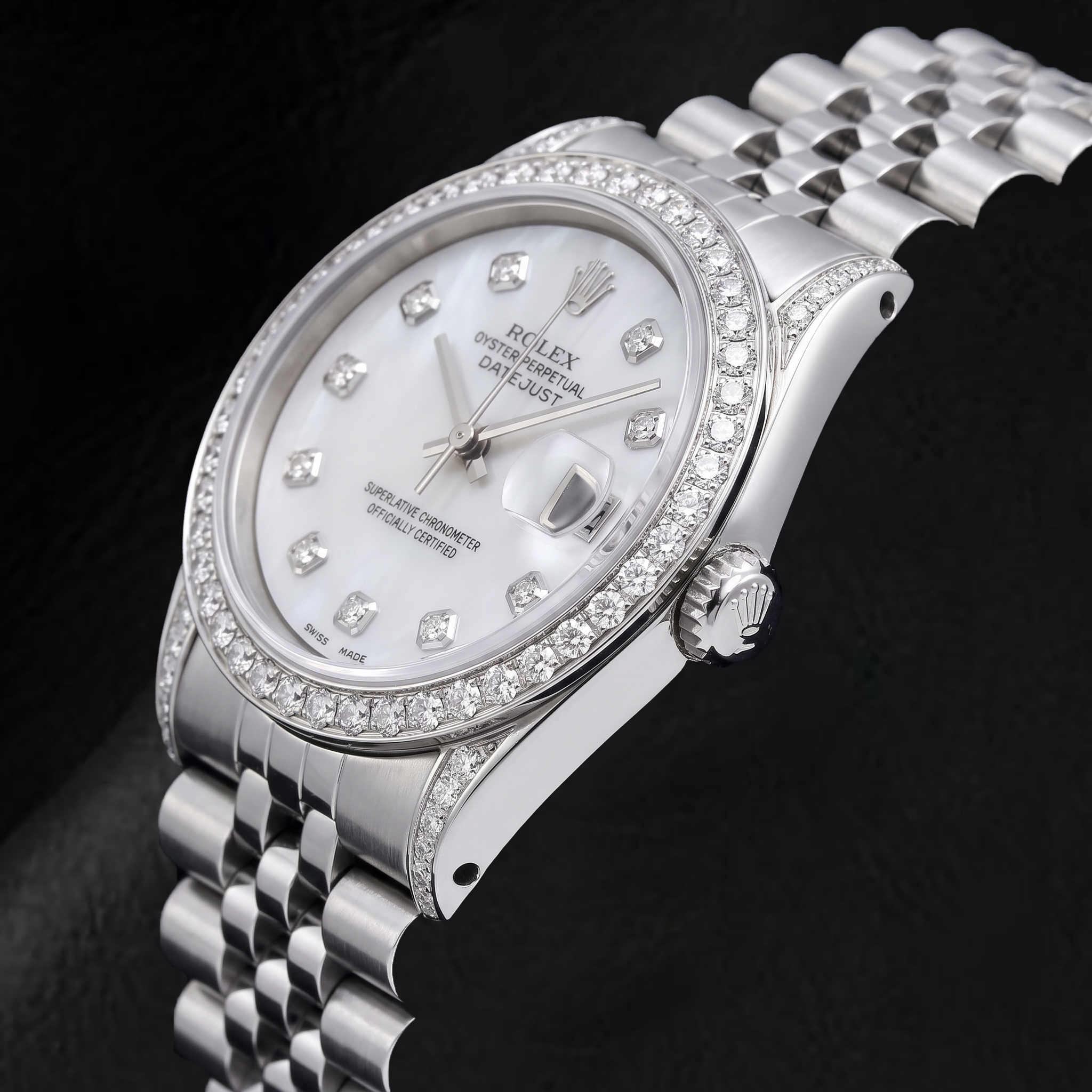 Rolex Datejust 16200 36mm White Mother of Pearl Diamond Dial Stainless Steel Watch