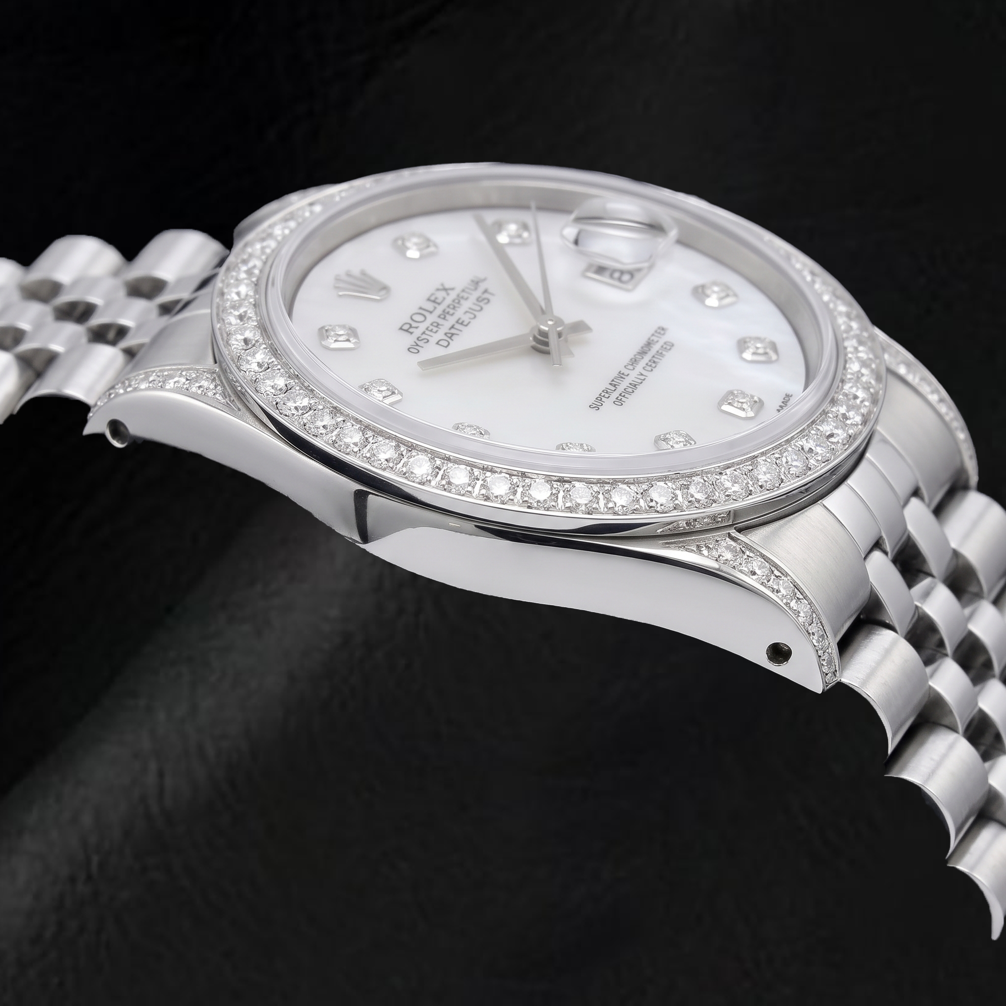 Rolex Datejust 16200 36mm White Mother of Pearl Diamond Dial Stainless Steel Watch