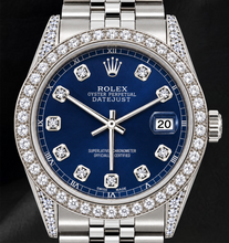 Rolex Datejust 16200 Blue Diamond Dial 36mm Diamond Bezel Watch Stainless Steel
