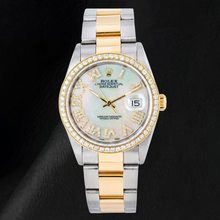 Rolex Datejust 16203 36mm White Mother Of Pearl Roman Diamond Dial Two Tone watch