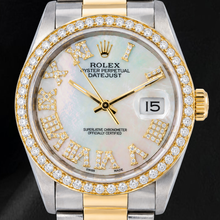 Rolex Datejust 16203 36mm White Mother Of Pearl Roman Diamond Dial Two Tone watch