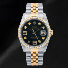 Rolex Datejust 16233 36mm Black Arabic Diamond Dial Two Tone Watch