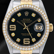 Rolex Datejust 16233 36mm Black Arabic Diamond Dial Two Tone Watch