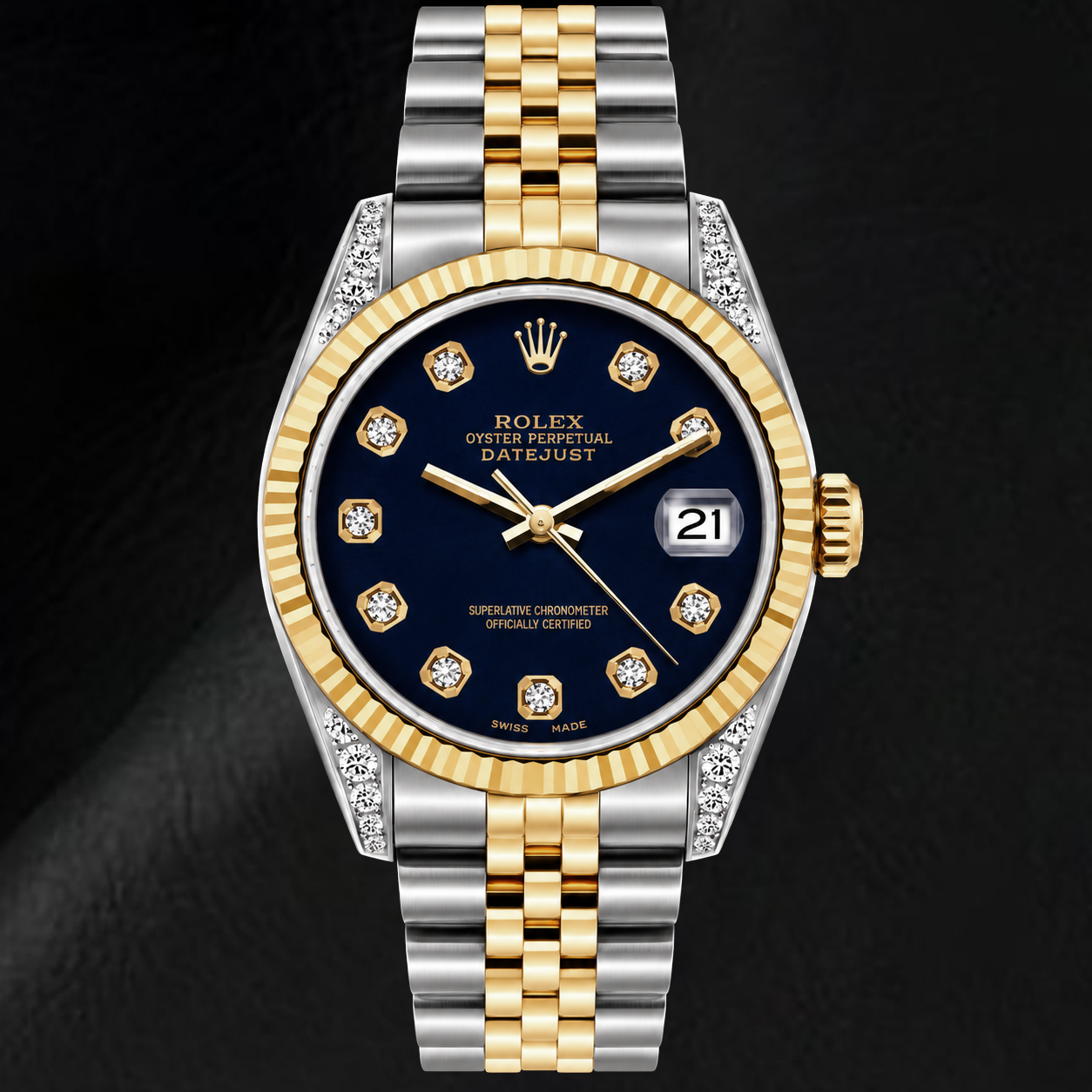 Rolex Datejust 16233 36mm Black Diamond Dial Two Tone Watch