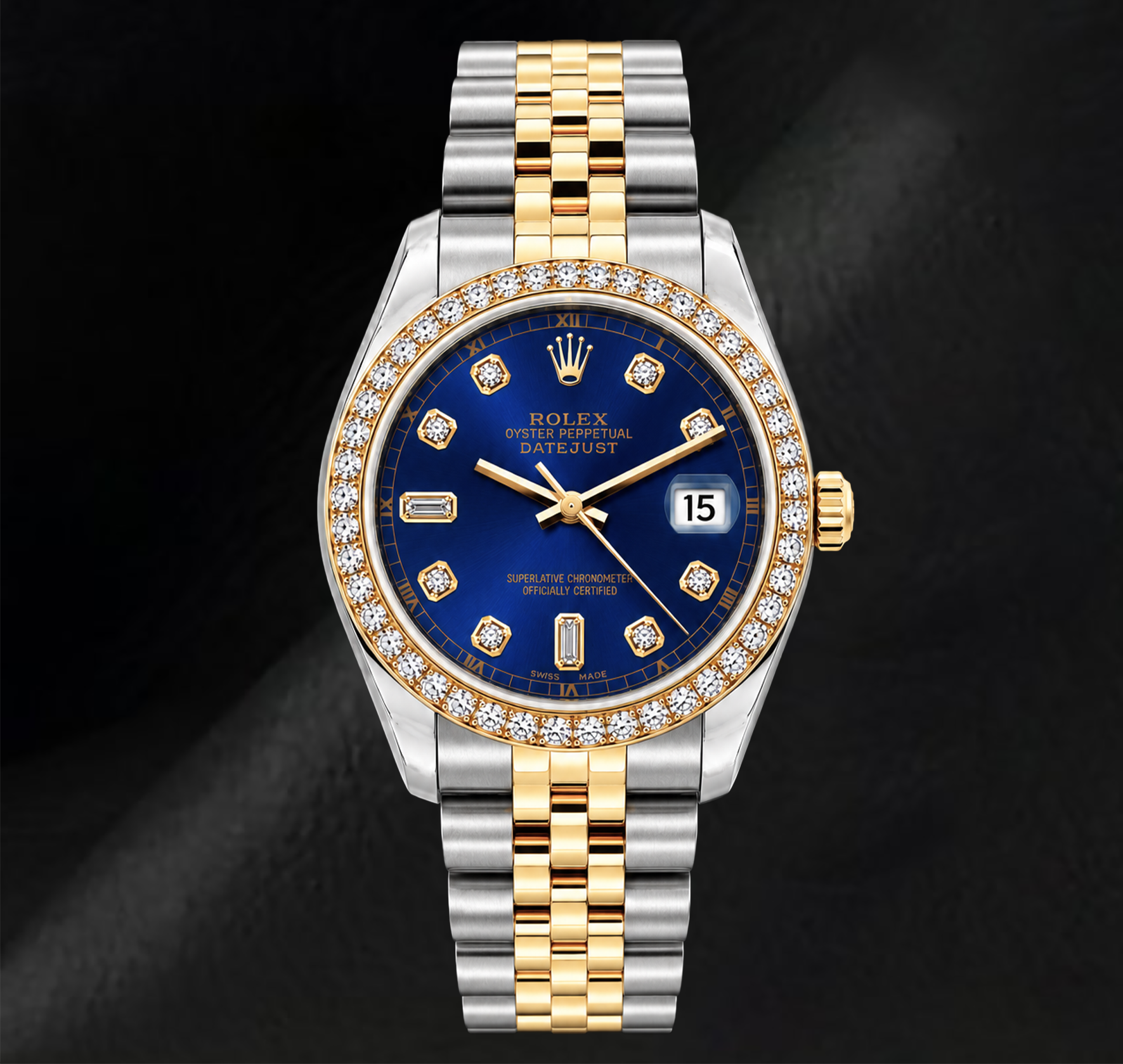 Rolex Datejust 16233 36mm Blue Diamond Dial Two Tone Watch