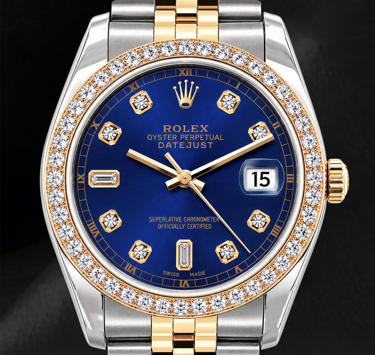 Rolex Datejust 16233 36mm Blue Diamond Dial Two Tone Watch