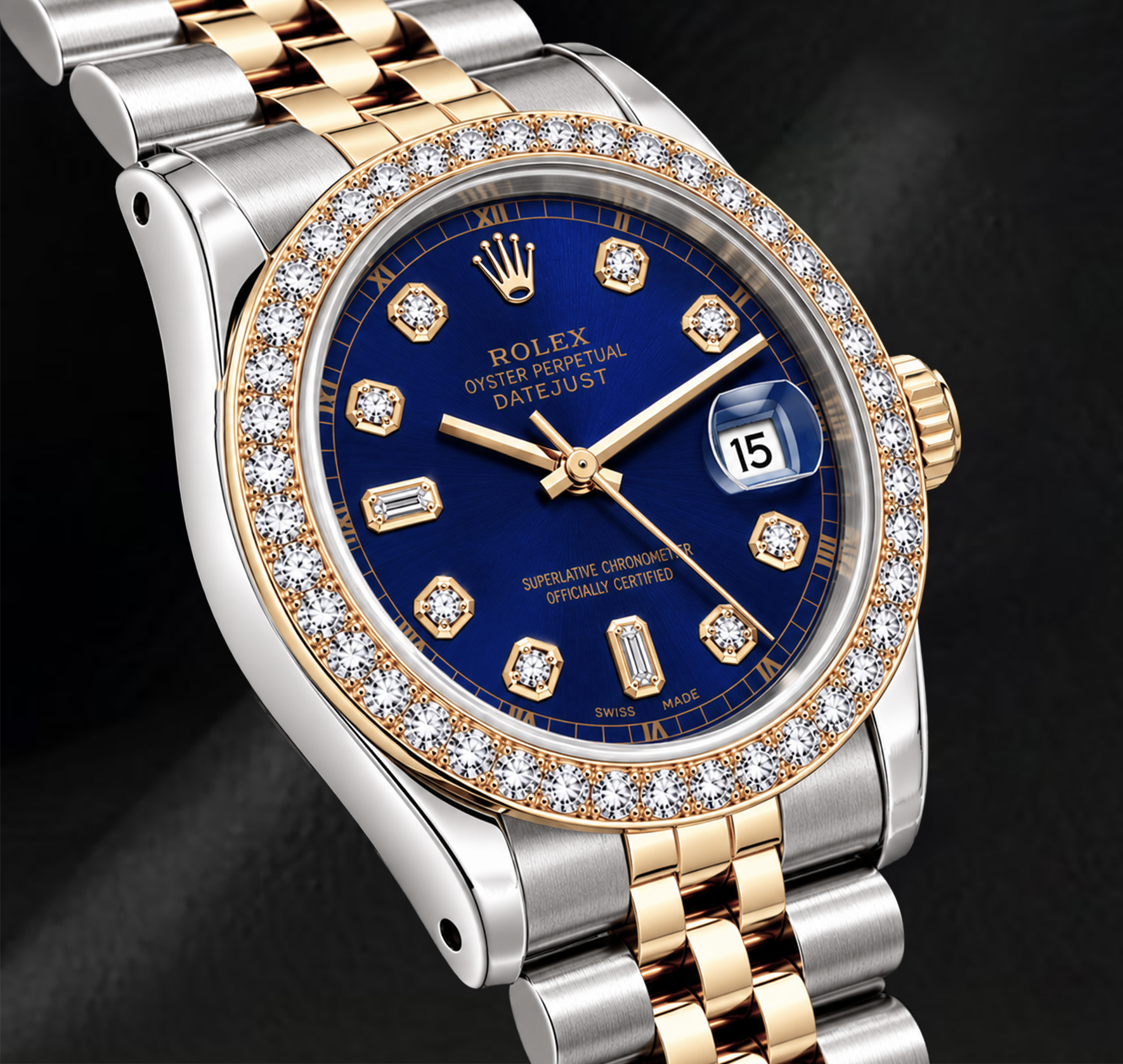Rolex Datejust 16233 36mm Blue Diamond Dial Two Tone Watch
