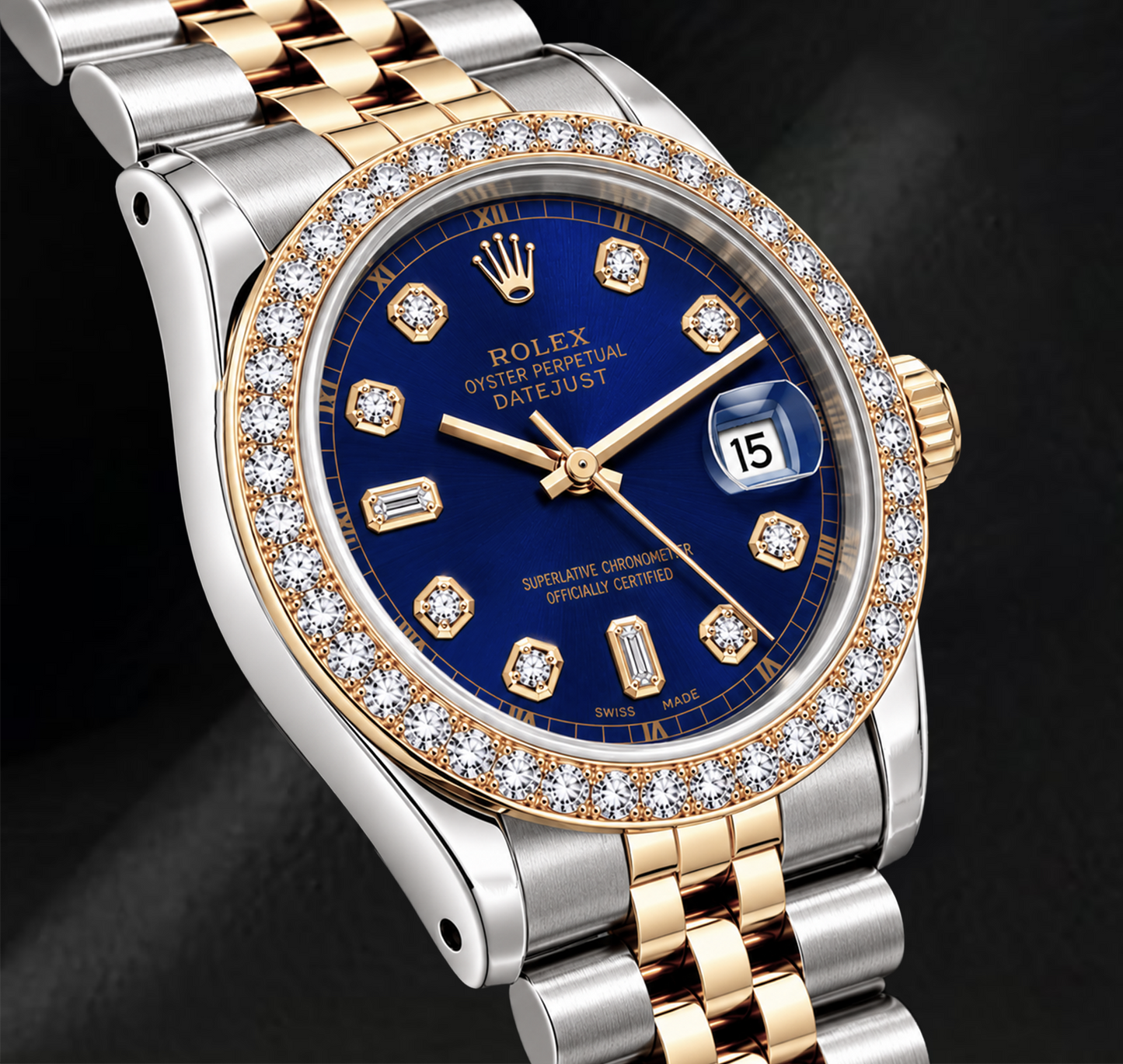 Rolex Datejust 16233 36mm Blue Diamond Dial Two Tone Watch