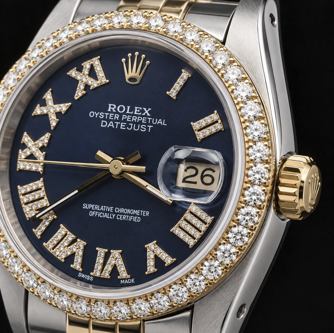 Rolex Datejust 16233 36mm Blue Roman Diamond Dial Two Tone Watch