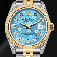 Rolex Datejust 16233 36mm Ice Blue Floral Diamond Dial Two Tone Watch