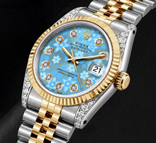 Rolex Datejust 16233 36mm Ice Blue Floral Diamond Dial Two Tone Watch