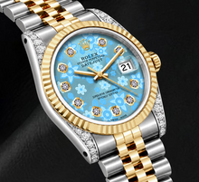 Rolex Datejust 16233 36mm Ice Blue Floral Diamond Dial Two Tone Watch