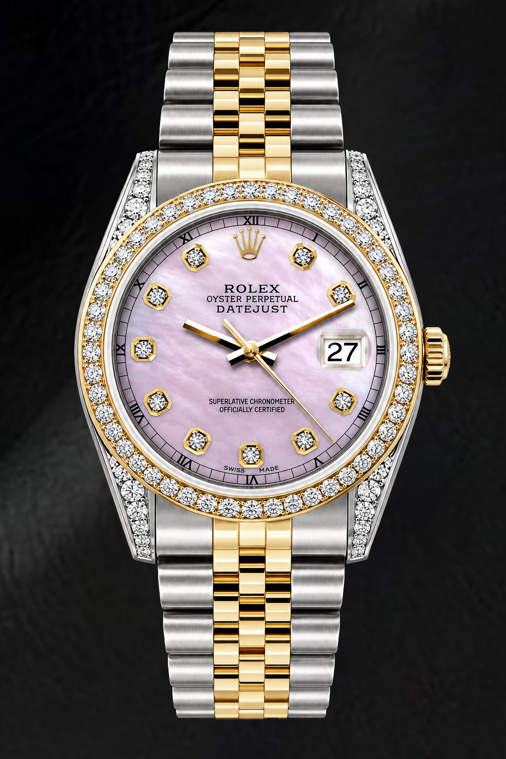 Rolex Datejust 16233 36mm Pink Mother of Pearl Diamond Dial Two Tone Watch
