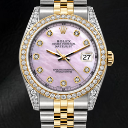 Rolex Datejust 16233 36mm Pink Mother of Pearl Diamond Dial Two Tone Watch
