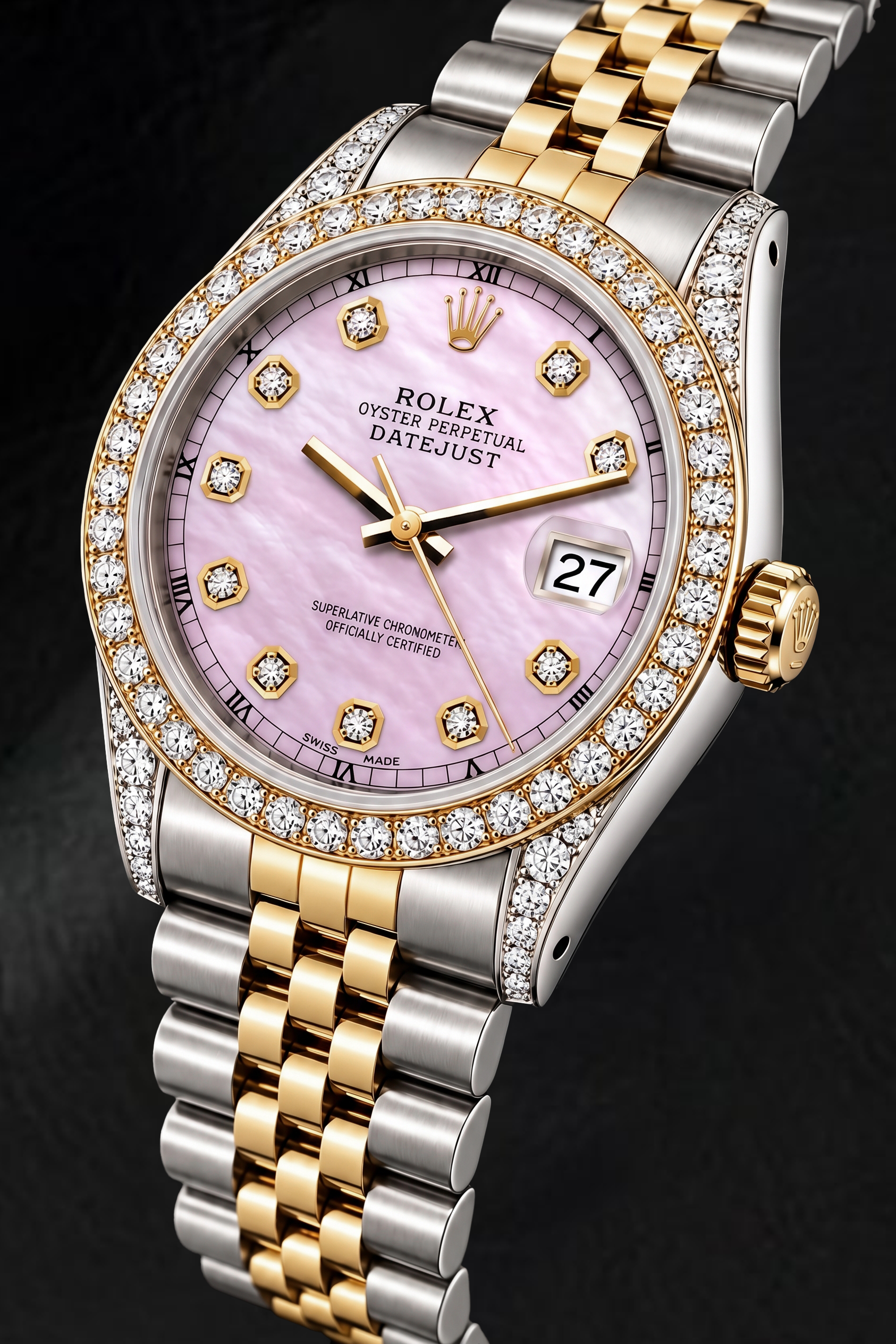 Rolex Datejust 16233 36mm Pink Mother of Pearl Diamond Dial Two Tone Watch