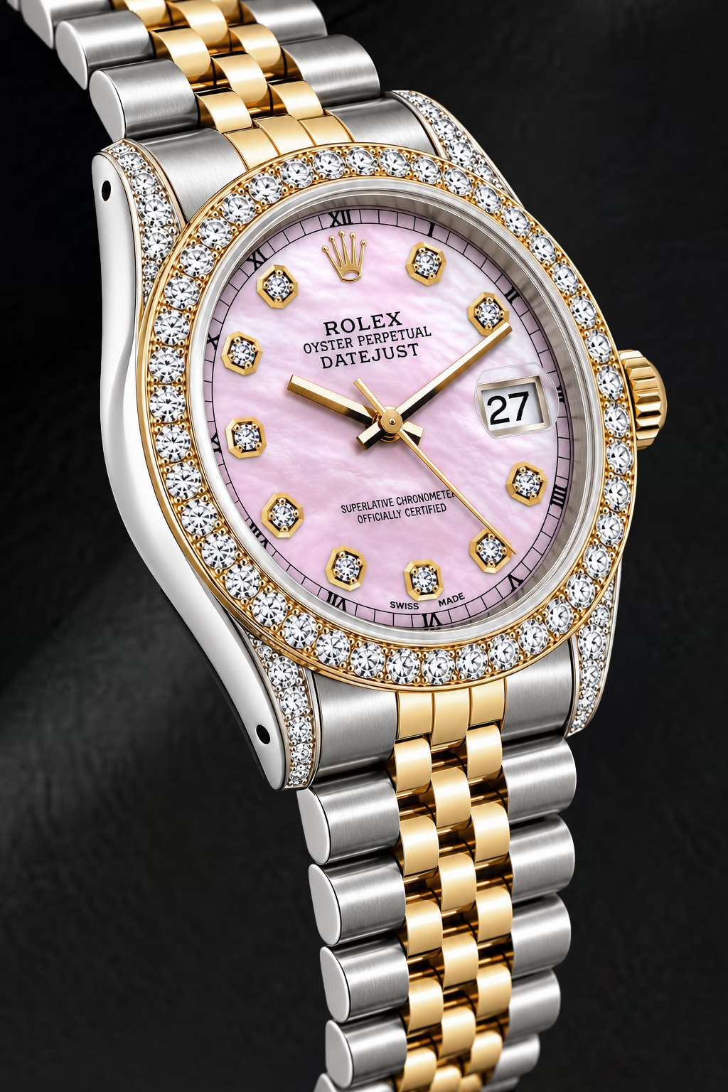 Rolex Datejust 16233 36mm Pink Mother of Pearl Diamond Dial Two Tone Watch