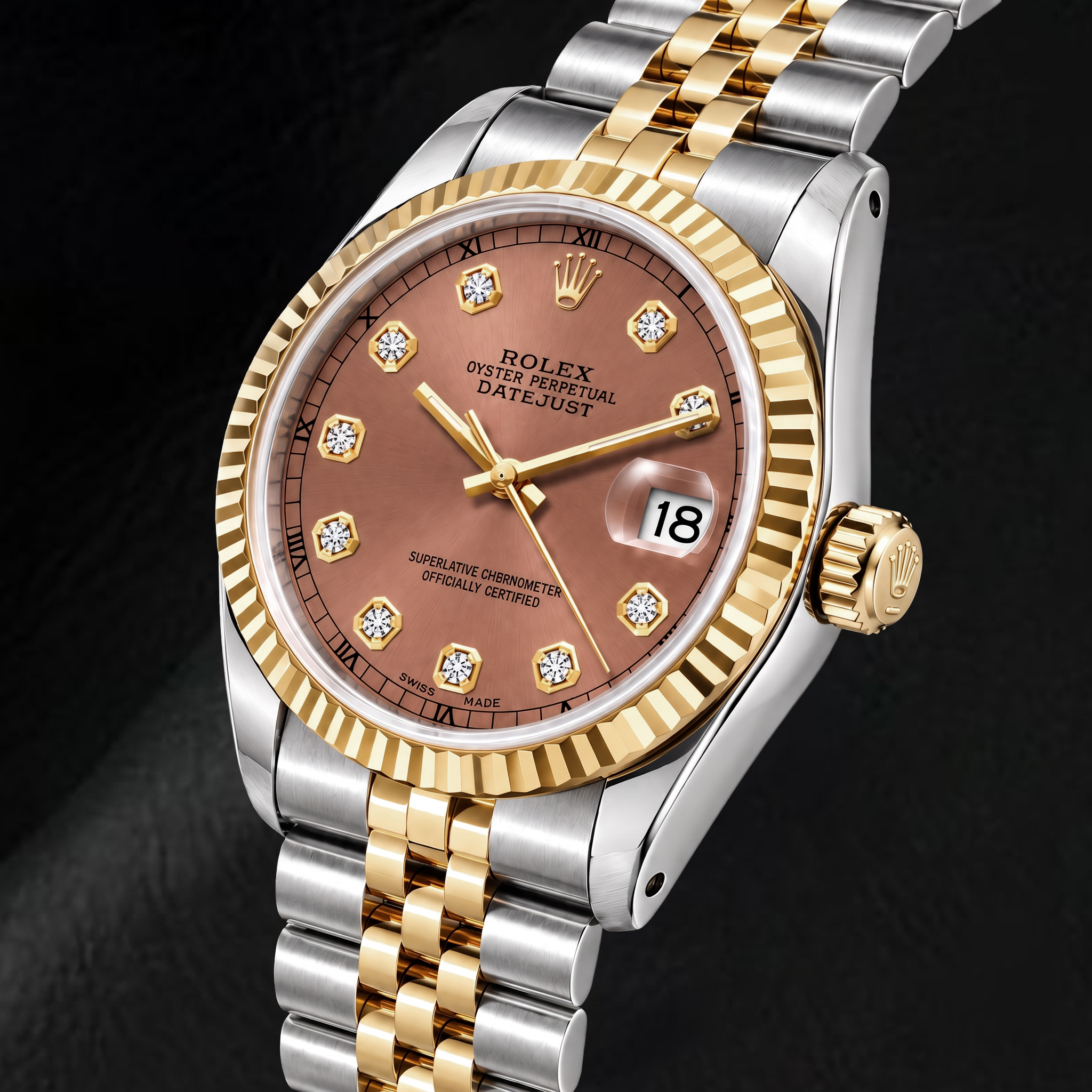 Rolex Datejust 16233 36mm Salmon Diamond Dial Two Tone Watch