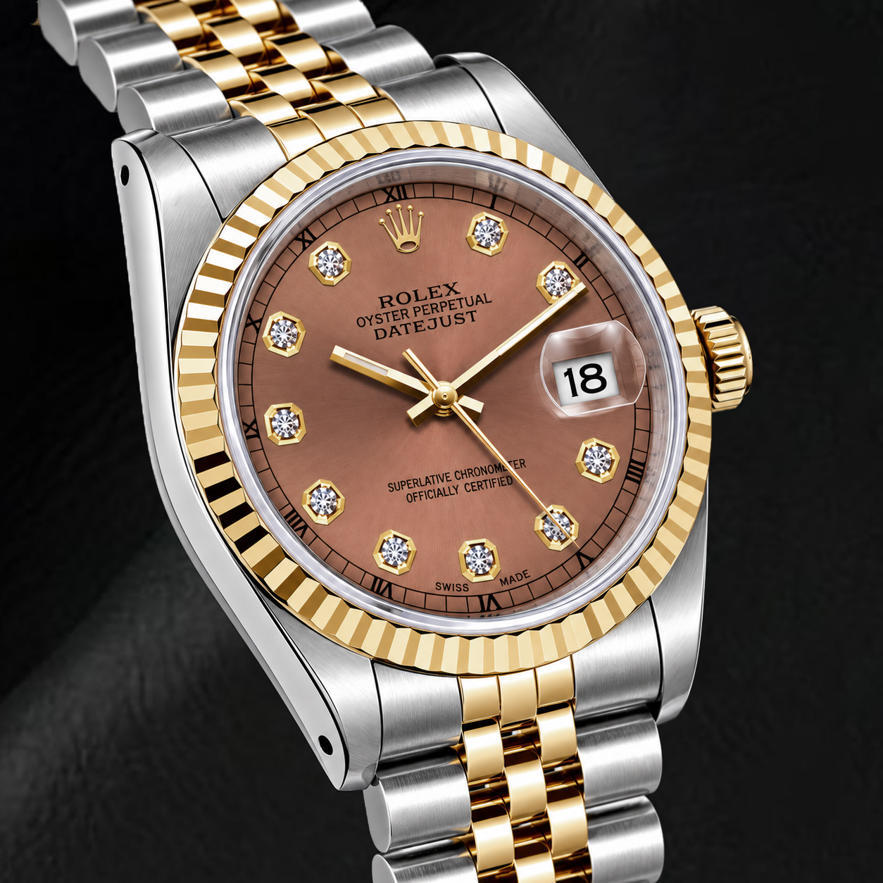 Rolex Datejust 16233 36mm Salmon Diamond Dial Two Tone Watch