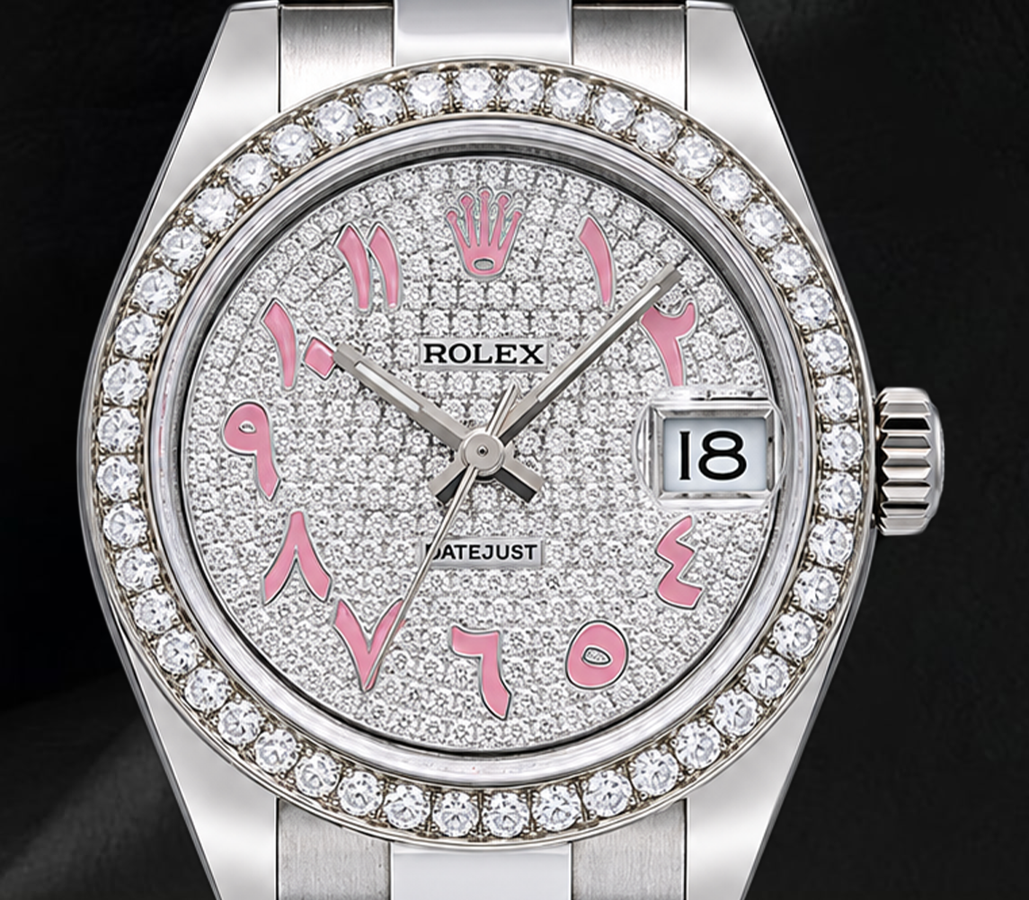 Rolex Datejust 178240 31mm Diamond Paved Pink Eastern Arabic Dial Stainless Steel Watch