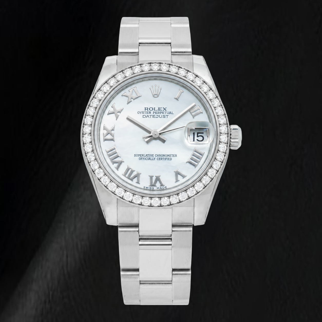 Rolex Datejust 178240 31mm White Mother Of Roman Dial Diamond Bezel Stainless Steel Watch