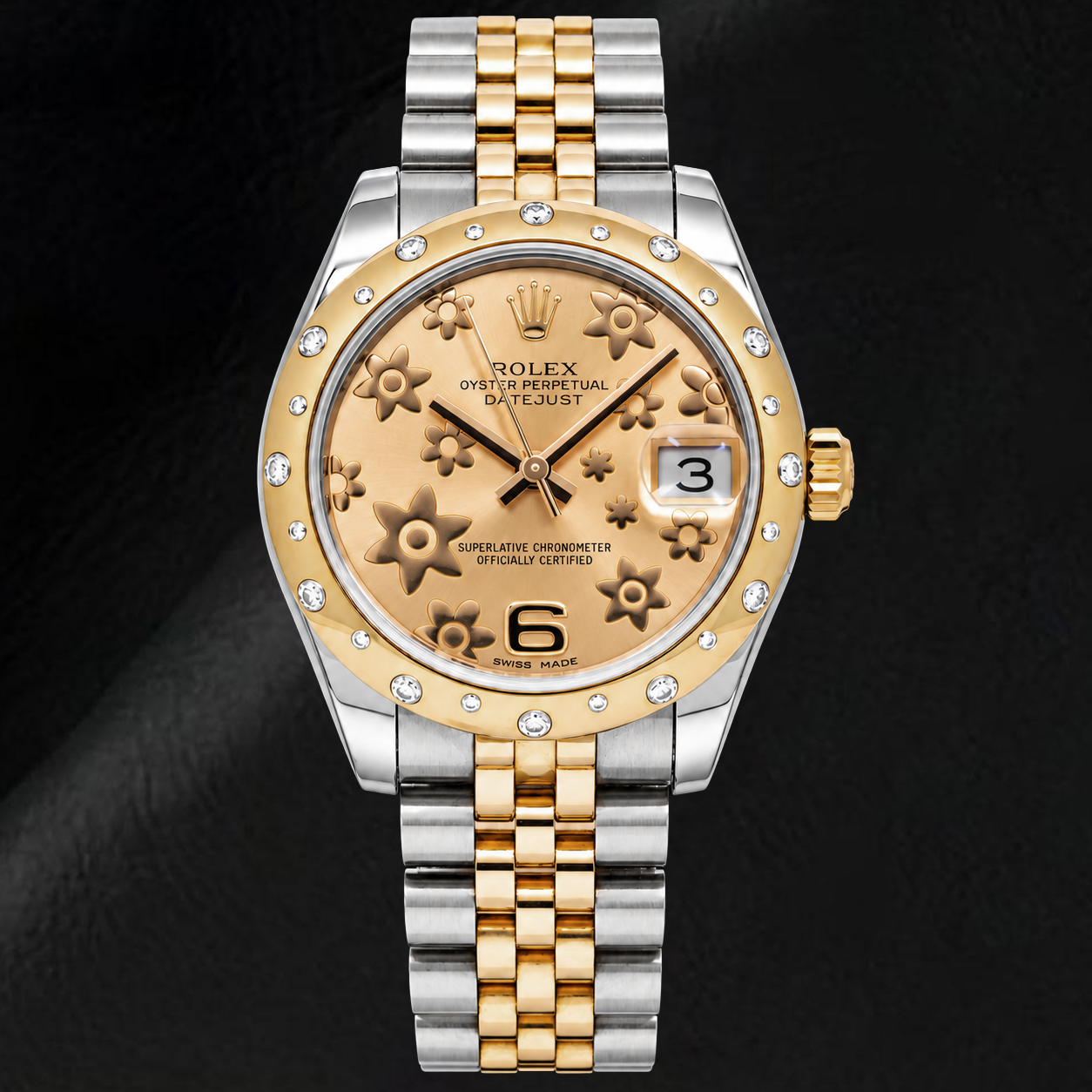 Rolex Datejust 178341 31mm Champagne Floral Dial Two Tone Yellow Gold Jubilee Bracelet Watch