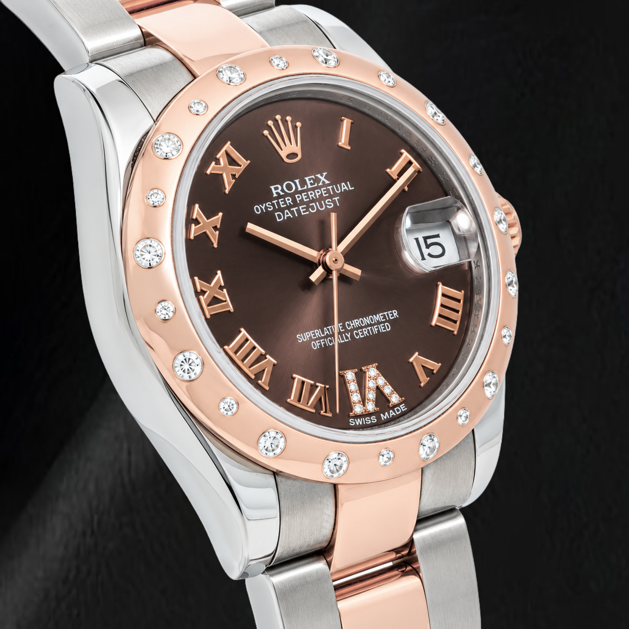 Rolex Datejust 178341 31mm Chocolate Roman Diamond Dial Two Tone Bracelet Watch