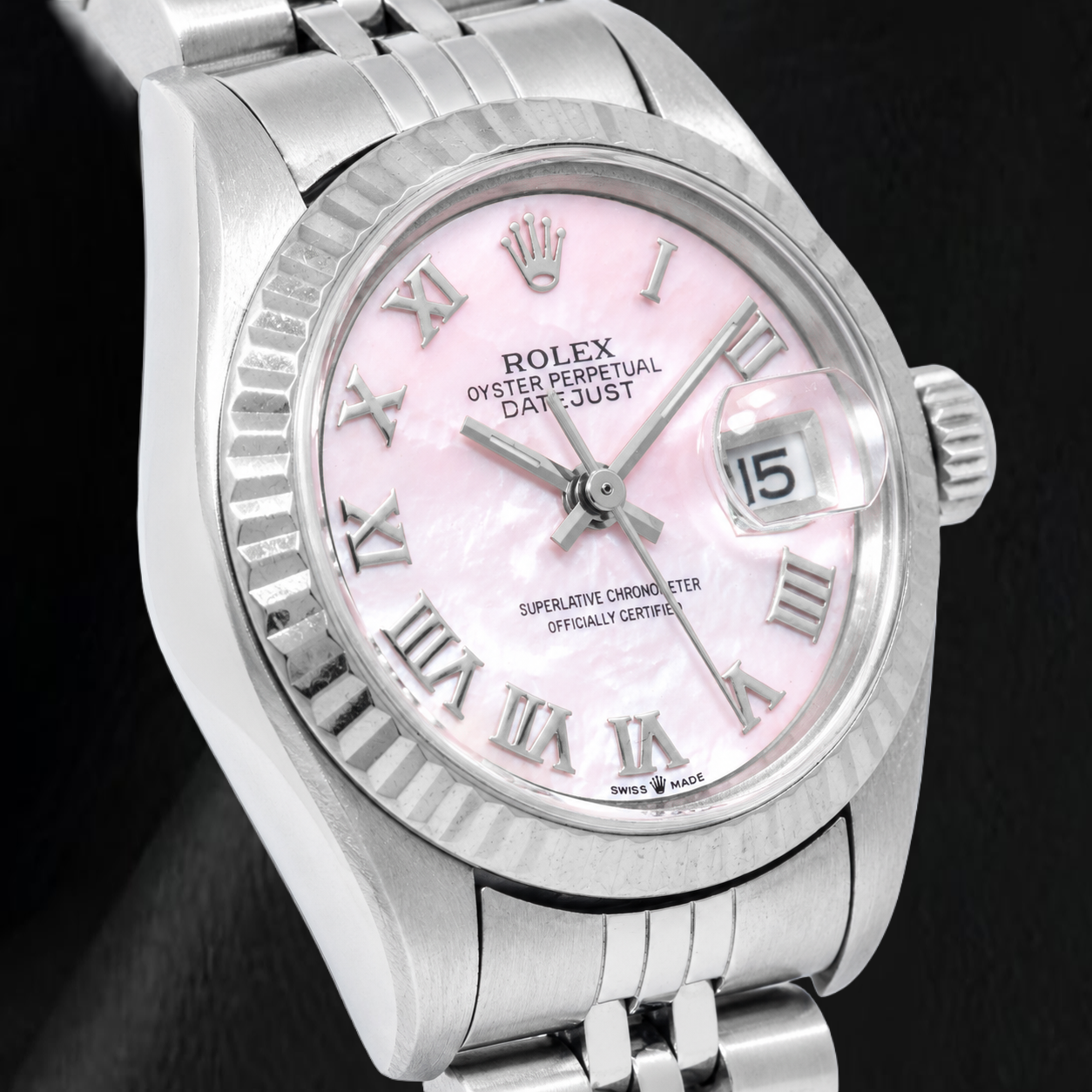 Rolex Datejust 26MM 69174 Pink Mother of Pearl Roman Dial Stainless Steel Watch