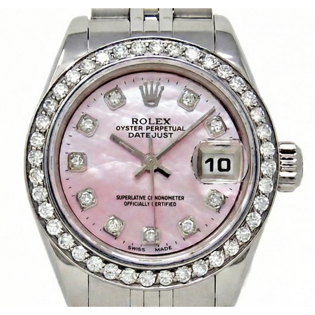 Rolex Datejust 26 mm Pink Mother Of Pearl 2004 Diamond Dial Stainless Steel Watch