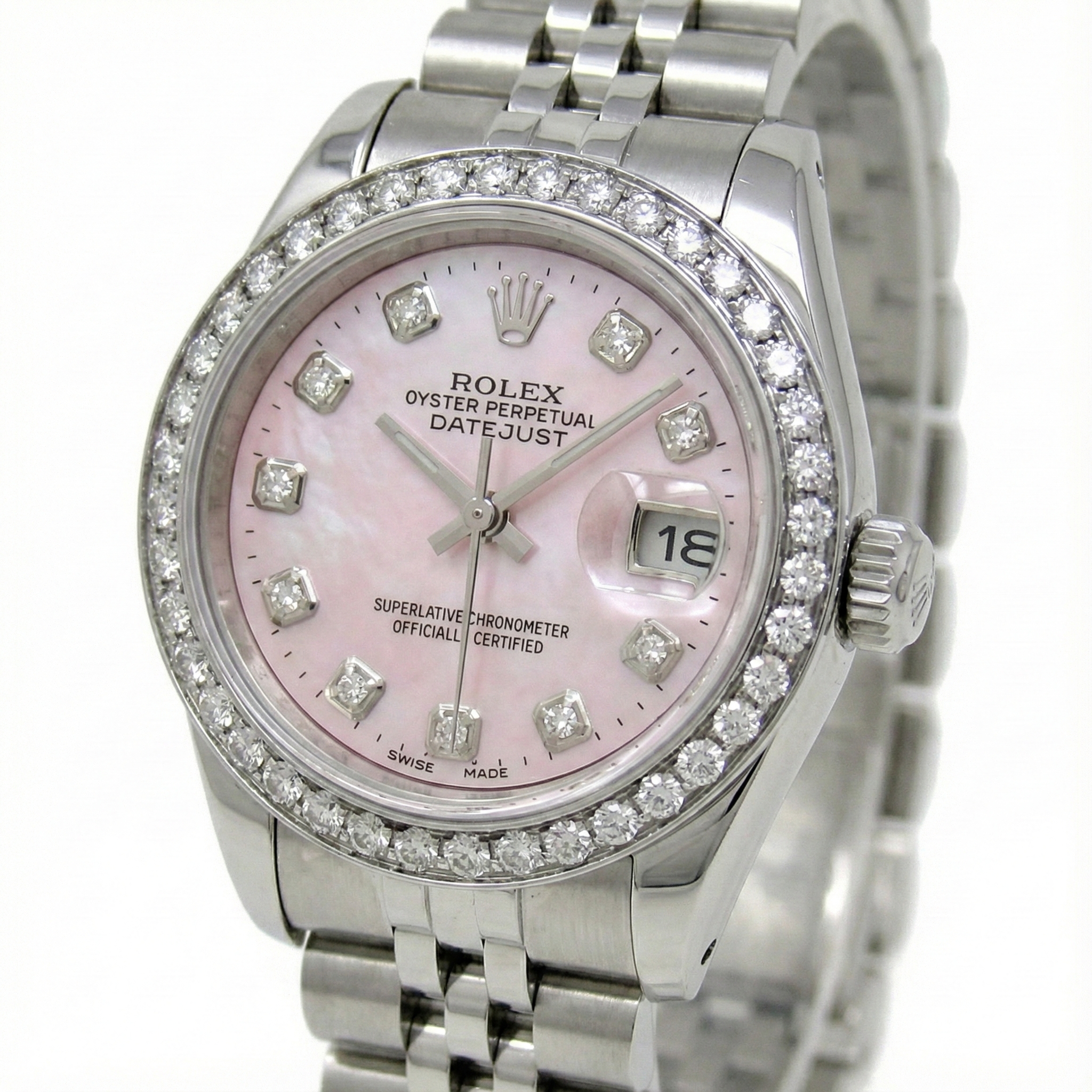 Rolex Datejust 26 mm Pink Mother Of Pearl 2004 Diamond Dial Stainless Steel Watch