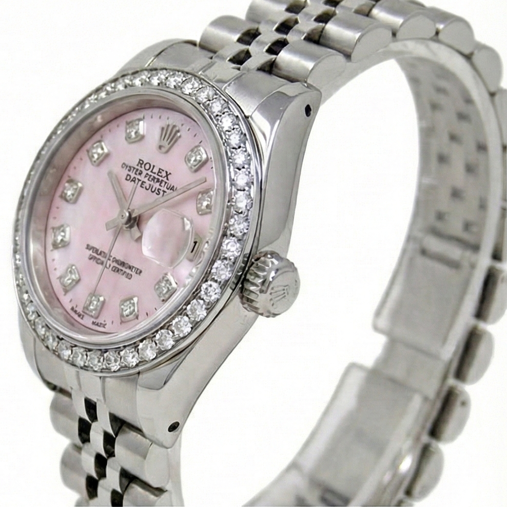 Rolex Datejust 26 mm Pink Mother Of Pearl 2004 Diamond Dial Stainless Steel Watch
