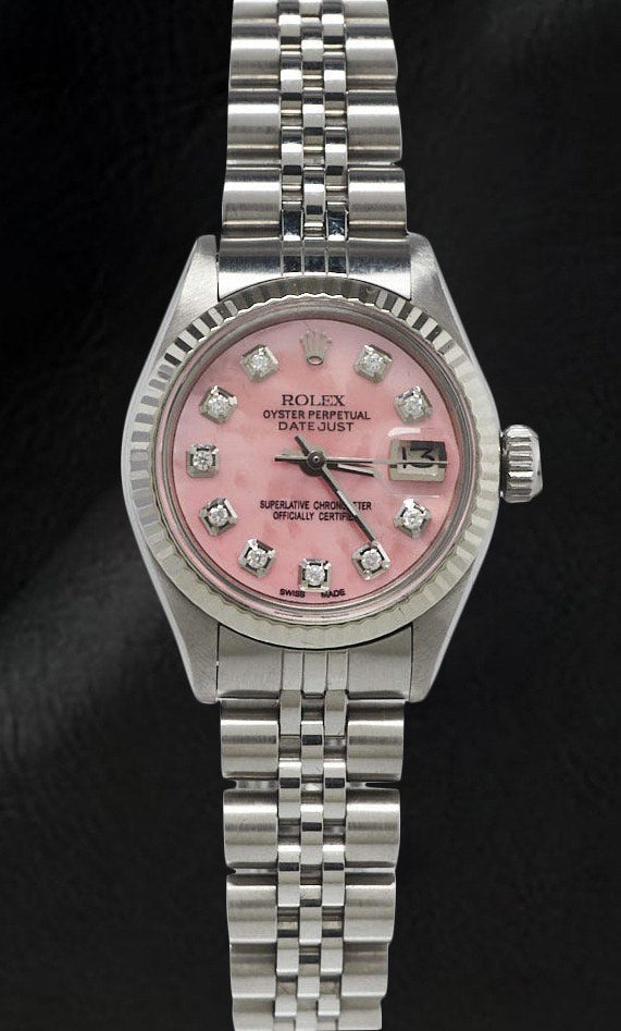 Rolex Datejust 26 mm Pink Mother Of Pearl Diamond Dial Stainless Steel Watch