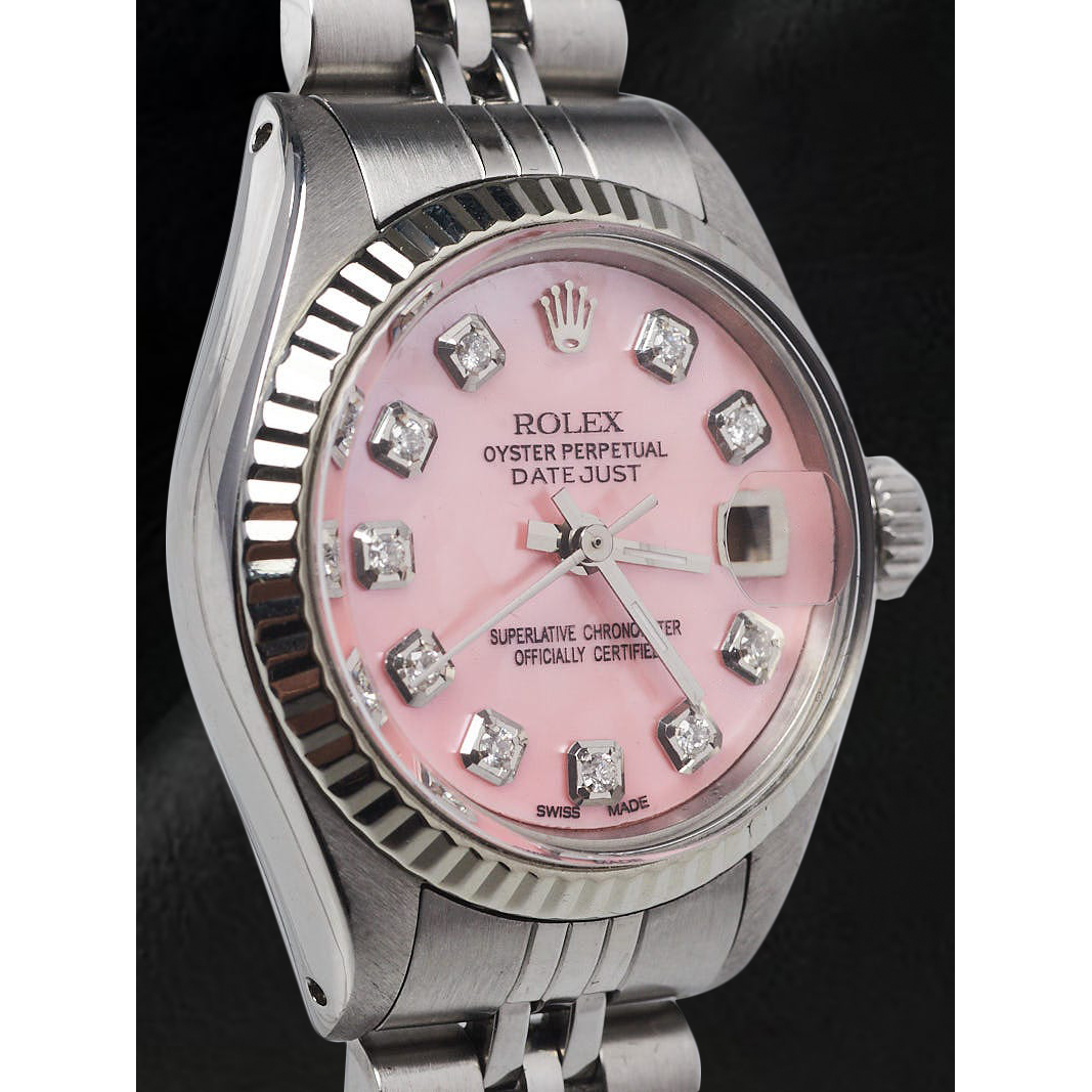 Rolex Datejust 26 mm Pink Mother Of Pearl Diamond Dial Stainless Steel Watch
