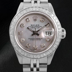 Rolex Datejust 26 mm White Mother Of Pearl Dial Natural Earth Mined Diamond Bezel Stainless Steel Watch