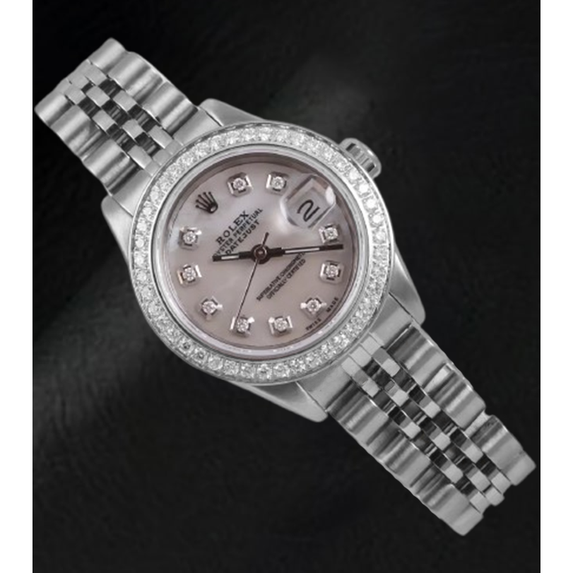 Rolex Datejust 26 mm White Mother Of Pearl Dial Diamond Bezel Stainless Steel Watch