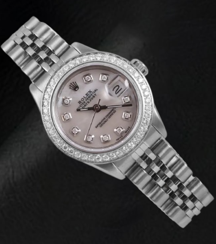 Rolex Datejust 26 mm White Mother Of Pearl Dial Diamond Bezel Stainless Steel Watch