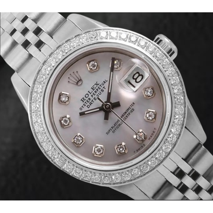 Rolex Datejust 26 mm White Mother Of Pearl Dial Diamond Bezel Stainless Steel Watch