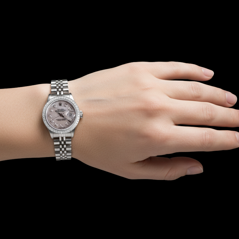 Rolex Datejust 26 mm White Mother Of Pearl Dial Natural Earth Mined Diamond Bezel Stainless Steel Watch P1