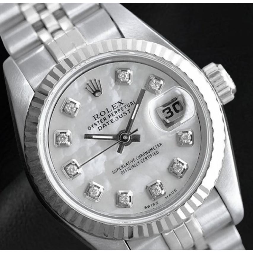 Rolex Datejust 26 mm White Mother Of Pearl Diamond Dial Stainless Steel Watch