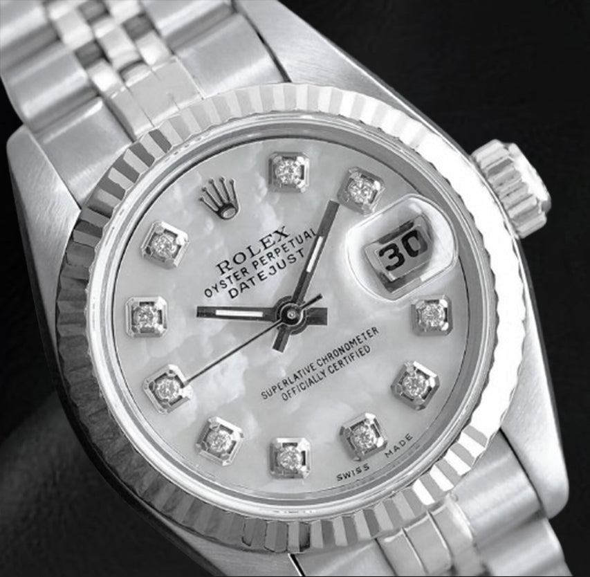 Rolex Datejust 26 mm White Mother Of Pearl Diamond Dial Stainless Steel Watch