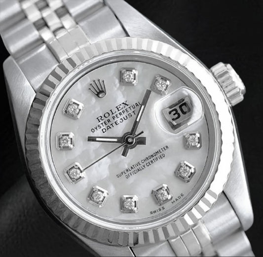 Rolex Datejust 26 mm White Mother Of Pearl Diamond Dial Stainless Steel Watch