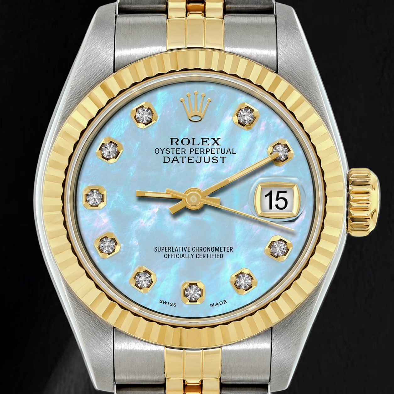 Rolex Datejust 26mm 69173 Blue Mother of Pearl Diamond Dial Two Tone Watch