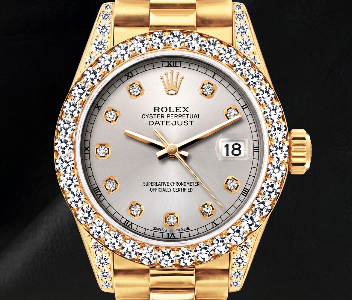 Rolex Datejust 26mm 69178 Diamond Dial Diamond Bezel Yellow Gold 18K Watch